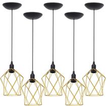 5 Pendentes Aramado Cálice P Luminária Lustre Teto Retrô Vintage Industrial Balcão Dourado