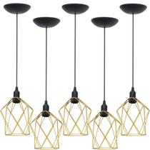 5 Pendentes Aramado Cálice P Luminária Lustre Teto Retrô Vintage Industrial Balcão Dourado