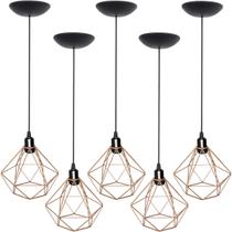 5 Pendentes Aramado Diamante Luminária Lustre P Teto Retrô Vintage Industrial Balcão Agp Ilumini