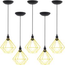 5 Pendentes Aramado Diamante Luminária Lustre P Teto Retrô Vintage Industrial Balcão Agp Ilumini