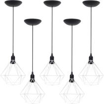 5 Pendentes Aramado Diamante Luminária Lustre P Teto Retrô Vintage Industrial Balcão Branco