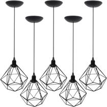 5 Pendentes Aramado Diamante Luminária Lustre P Teto Retrô Vintage Industrial Balcão Preto