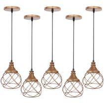 5 Pendentes Aramado Esfera Balonê Cobre Rose Gold Lustre Luminária Teto Regulável Sala Cozinha