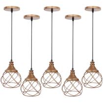 5 Pendentes Aramado Esfera Balonê Lustre Luminária Teto Regulável Sala Cozinha Industrial Agp