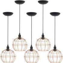 5 Pendentes Aramado Globo Luminária Lustre Teto Retrô Vintage Industrial Balcão Agp Ilumini