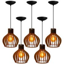 5 Pendentes Para Balcão De Cozinha De Madeira Cor Marrom Com Fiação 5 Pendentes Para Balcão De Cozinha De Madeira Cor Marrom Com Fiação