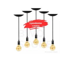 5 Pendentesa Lustre Retrô Fio 1m Bivolt 110/220V Soquete Liso E27