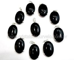 5 Pingentes Cabochão de Obsidiana Negra com Montagem em Prata 950