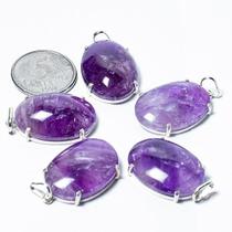 5 Pingentes de Cabochão Oval de Quartzo Ametista em Prata 950 - Garra REFF 133680 5 Pingentes de Cabochão Oval de Quartzo Ametista em Prata 950 - Garra REFF 133680