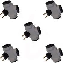 5 Pino Adaptador e Benjamin Articulado 3 Saídas 2P 10A Cinza