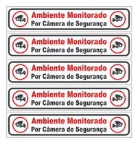 5 Placas Ambiente Monitorado Câmeras De Segurança 25x5cm Ps