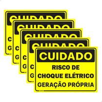 5 Placas Cuidado Risco de Choque Elétrico Geração 25x18
