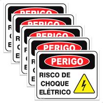 5 Placas Perigo Risco de Choque Elétrico 24,5 x 19,5 Atenção 5 Placas Perigo Risco de Choque Elétrico 24,5 x 19,5 Atenção