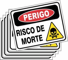 5 Placas Perigo Risco De Morte Sinalização Aviso 25x20cm