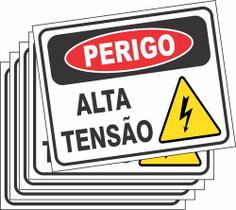 5 Placas Sinalização Perigo Alta Tensão Risco Choque 25x20cm