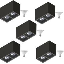 5 Plafon Sobrepr Recuo PAR30 + 2 Lâmpada LED 10W 6500K E27