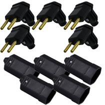 5 Plug Macho 2 Pinos 10a 90 Graus + 5 Tomada Femea 3 Pinos 10a 180 Graus Preto Margirius 5 Plug Macho 2 Pinos 10a 90 Graus + 5 Tomada Femea 3 Pinos 10a 180 Graus Preto Margirius