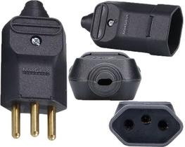 5 Plug Macho 3 Pinos 10a + 5 Tomada Fêmea 20a Prensa Cabos Preto Margirius
