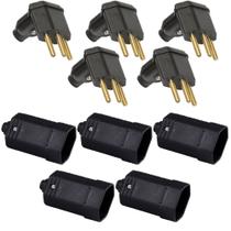 5 Plug Macho 3 Pinos 10a 90 Graus + 5 Tomada Femea 3 Pinos 10a Preto