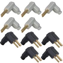 5 Plug Macho Preto + 5 Plug Macho Branco 3 Pinos 10a 90 Graus