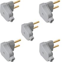 5 Plugue Macho Triangular 90 2p 10a Cinza Com Saida Lateral