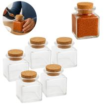 5 Porta Condimentos Tempero Quadrado de Vidro 50 ml C/ Rolha