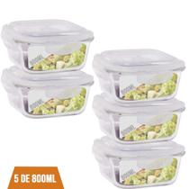 5 Pote 800ml Vidro Marmita Fitness Tampa 4 Trava Hermético 5 Pote 800ml Vidro Marmita Fitness Tampa 4 Trava Hermético