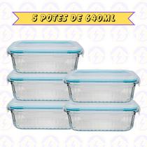5 Pote Canelado Retangular 640ML Tampa Hermética Frutas Fit Alimentos