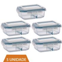 5 Pote de Vidro 640ml Retangular Divisória Marmita Fitness