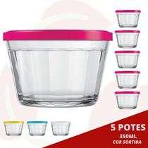 5 Pote de Vidro estilo Americano 350ML c/ Tampa Petisco