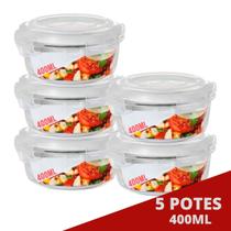 5 Pote de Vidro Redondo c/ Trava 400ML Freezer Airfryer Casa