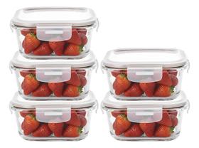 5 Pote Hermético de Vidro Quadrado Com Tampa 520ml Alimentos 5 Pote Hermético de Vidro Quadrado Com Tampa 520ml Alimentos