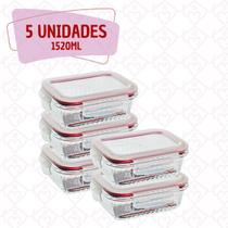 5 Pote Trava Hemertico Vidro Frezzer Micro-ondas Forno 1520ml 5 Pote Trava Hemertico Vidro Frezzer Micro-ondas Forno 1520ml