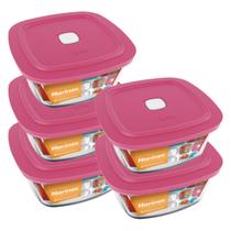 5 Pote Vidro Quadrado Facilita c/ Tampa Marmita 500ML Marinex