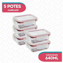 5 Potes 640ml Vidro Hermetico Resistente Micro-ondas Marmita