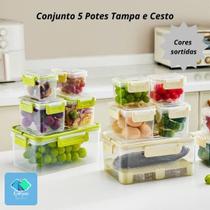 5 Potes com Tampa e Cesto Praticidade e Organização