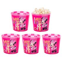 5 Potes de Pipoca Minnie Rosa Balde 2L Atacado Revenda e Festa Infantil