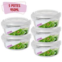 5 Potes Hermetico 950ml Redondo Vidro Multiuso Microondas 5 Potes Hermetico 950ml Redondo Vidro Multiuso Microondas