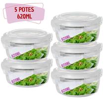5 Potes Hermetico Redondo Vidro Microondas Multiuso 620ml 5 Potes Hermetico Redondo Vidro Microondas Multiuso 620ml