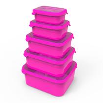 5 Potes Kit Bacias Organizadores Para Mantimentos Cor Pink