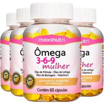 5 Potes Ômega 3-6-9 Mulher Linhaça Prímula Borragem 60 Cápsulas 1000mg Maxinutri