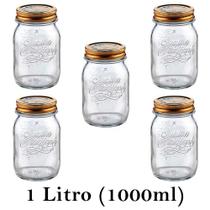 5 Potes Quattro Stagioni 1 Litro (1000ml) de vidro com fechamento hermético Bormioli Rocco para conservação de alimentos