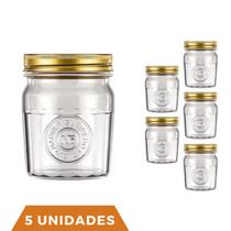 5 Potes Vidro Americano Rosca Alimentos 500ml Vintage Nadir