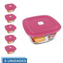 5 Potes Vidro Facilita Vap Quadrado Com Tampa 1L Marinex