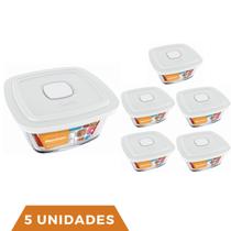 5 Potes Vidro Facilita Vap Quadrado Com Tampa 2L Marinex
