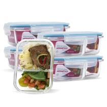 5 Potes Vidro Retangular Marmita Com Divisória 640ml Vedação