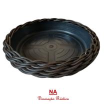 5 prato para vaso de flor marrom escuro redondo fibra sintética decorativo 17 cm - NA - Decoração Rústica