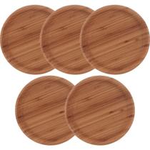 5 Pratos Redondos Bambu 20cm Bandejas Servir Decorar Multiuso Round Lyor