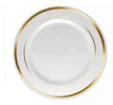 5 Pratos Refeição 26cm Descartáveis de Luxo Plástico Gold 5 Pratos Refeição 26cm Descartáveis de Luxo Plástico Gold