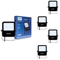 5 Refletor Led 10w Alumínio Philips 3000k Quente IP65 Biv.